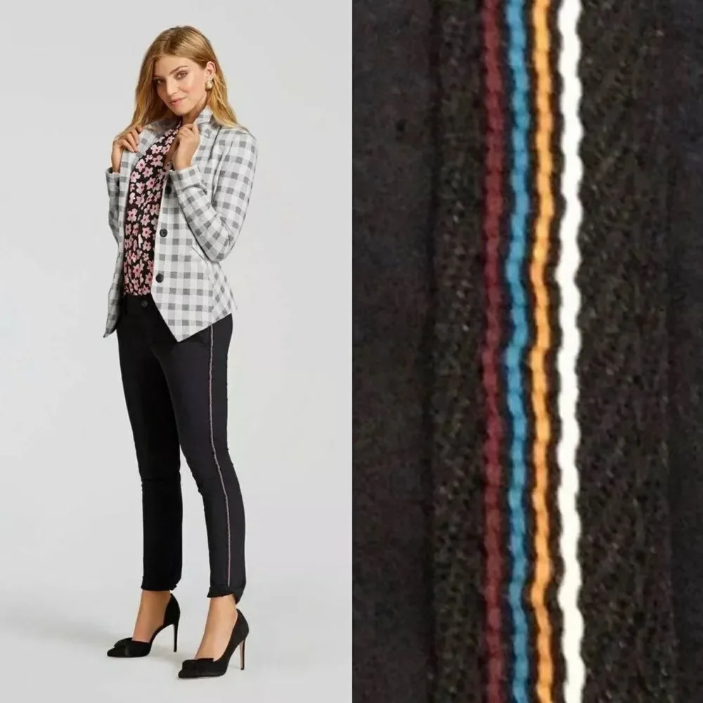 CAbi The Peyton Pants Skinny Size 2 Rainbow Side Stripe Washed Black